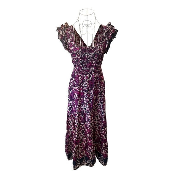 House of Harlow 1960 Dresses & Skirts - House Of Harlow 1960 Tiered Maxi Dress Tie Back Flutter Sleeve Purple Magenta XS